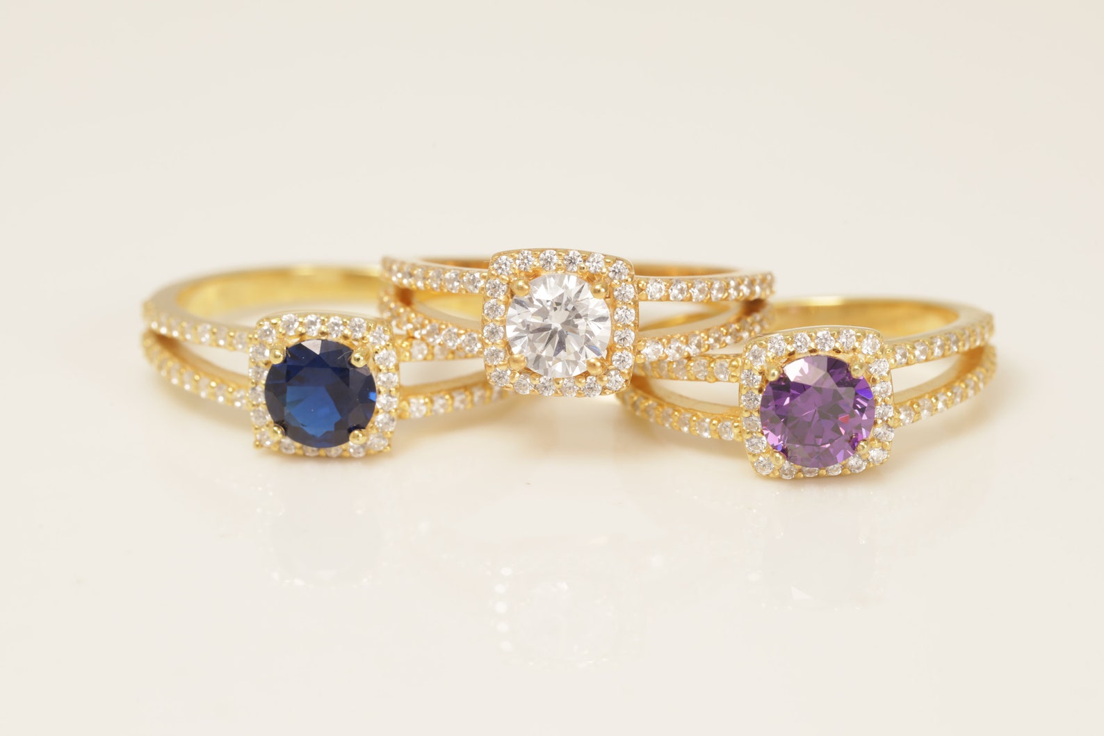 Split Shank Blue Sapphire Engagement Ring, Gemstone Wedding Ring, September Birthstone Ring, Diamond Halo Anniversary Ring, Promise Ring